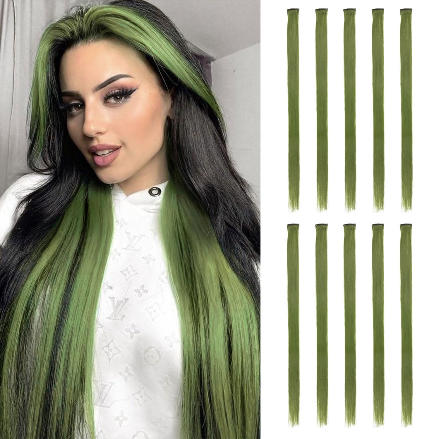 Amazon.com : 10 Pcs Colored Clip in Hair Extensions Bamboo Green